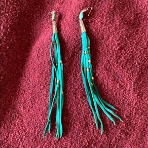 Bohemian Fox long turquoise and silver earrings